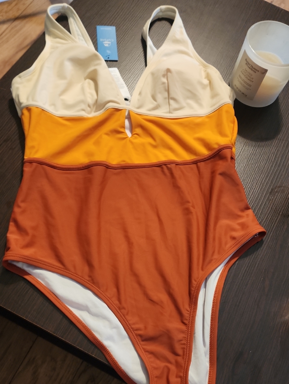 Cupshe Colorblock One-Piece Swimsuit in Cream, Yellow & Rust